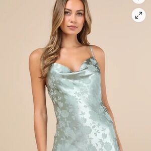 Floral Satin Slip Dress - Green